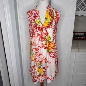 Antica Sartoria Lemon Coral Print Mini Dress Embroidered Women’s Size Medium